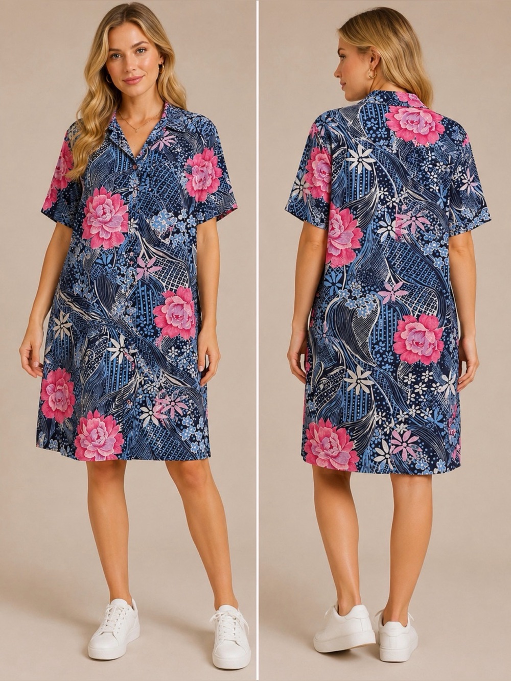 100 % Silk vintage Dress with Pink Floral Print